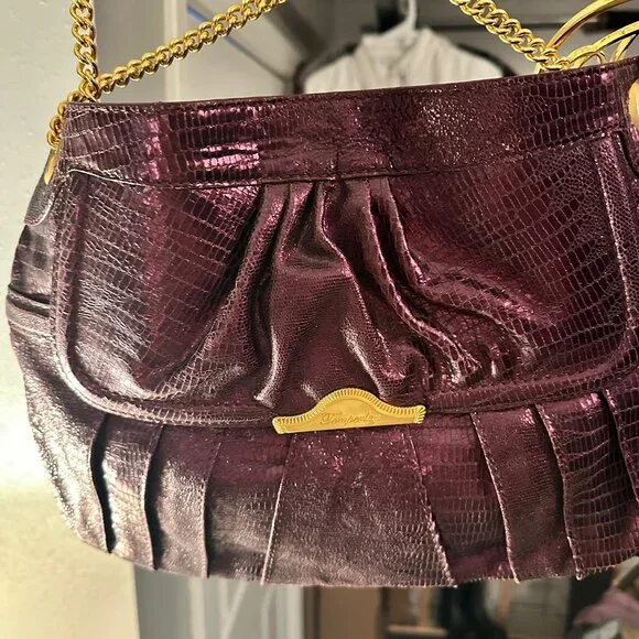 Temperley London Metallic Plum Embossed Leather Chain Shoulder Bag NWOT - Picture 4 of 16